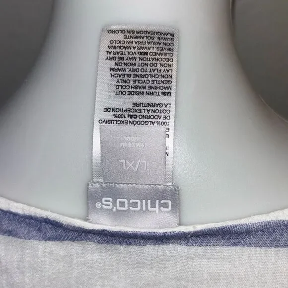 Chicos striped blue/white tassel trim poncho/kimono shirt/top cover up L/XL - Picture 7 of 7